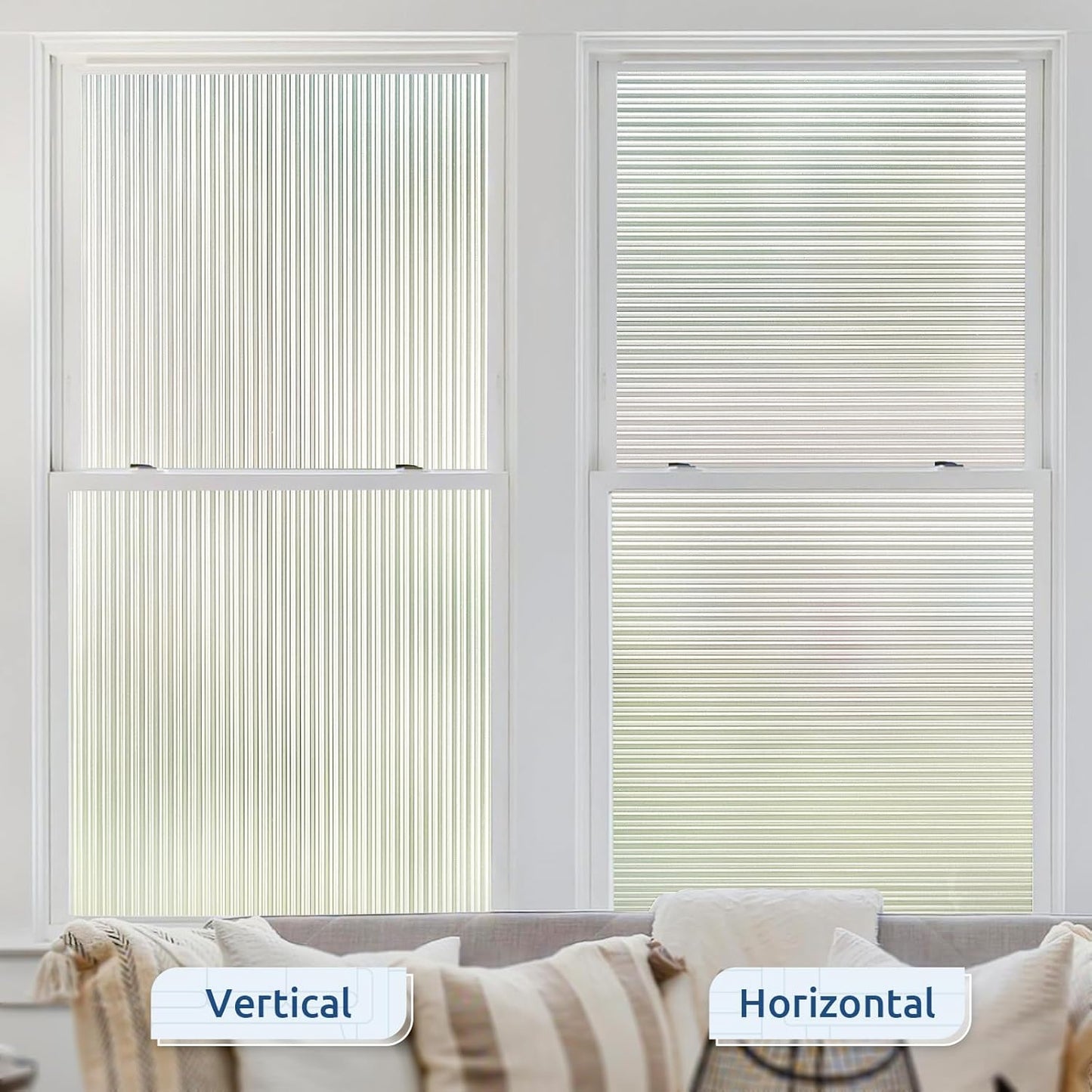 rabbitgoo Reeded Glass Window Privacy Film, Non Adhesive Frosted Glass Window Film, Static Cling, Removable, UV Heat Blocking, Anti-Glare, Decorative for Bathroom Living Room, 17.5 by 78.7 Inches
