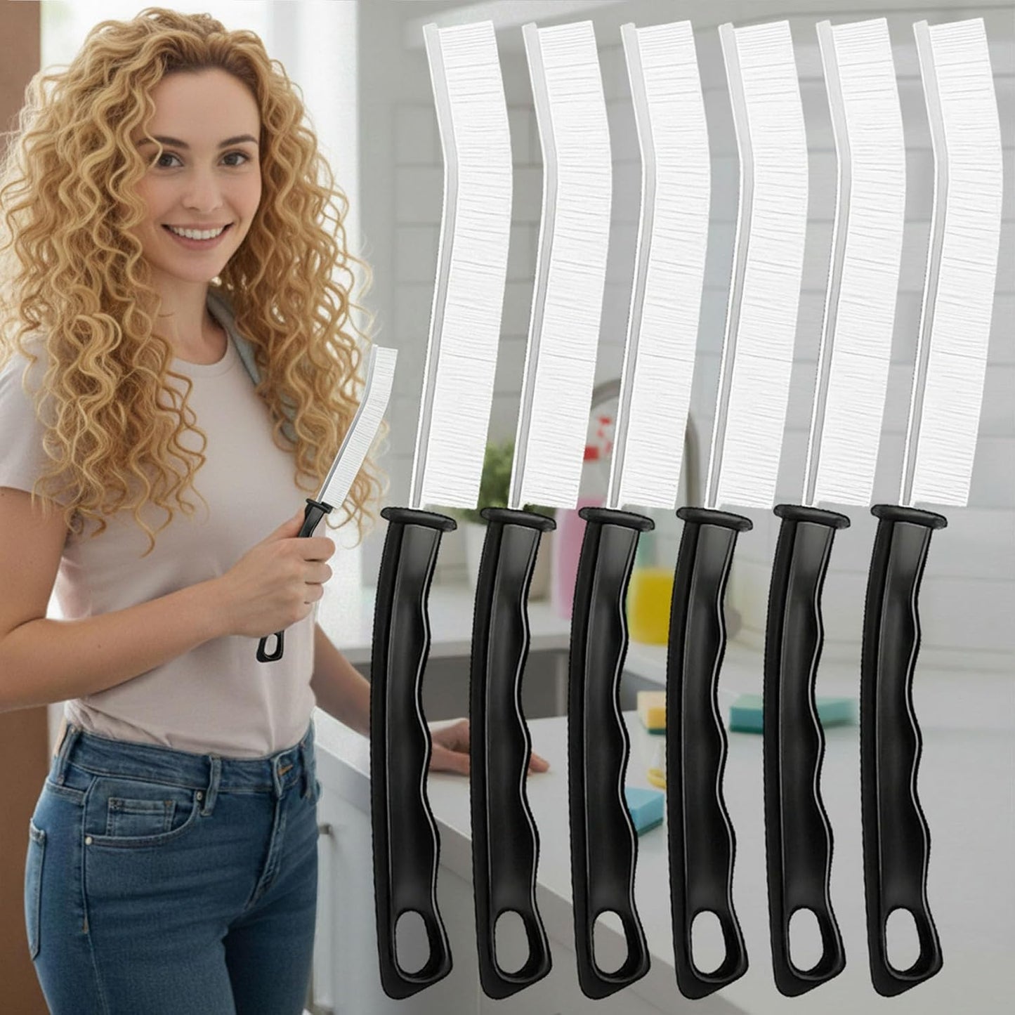 Crevice Cleaning Brushes Set 6 Pack, Small Grout and Gap Cleaner Brushes for Shower, Tile, Toilet, Kitchen and Bathroom, Narrow Scrub Brushes for Household Use and Deep Cleaning White