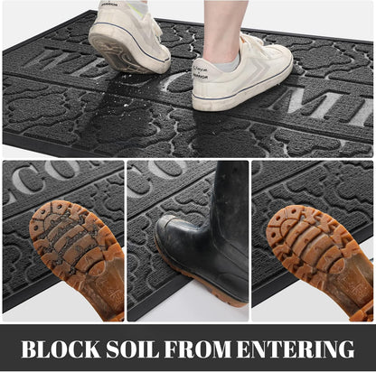 Yimobra Welcome Mat Outdoor Indoor, All-Weather Waterproof Front Door Mat Outside Entrance, Non-Slip Low Profile Porch Patio Doormat, 29.5x17, Black