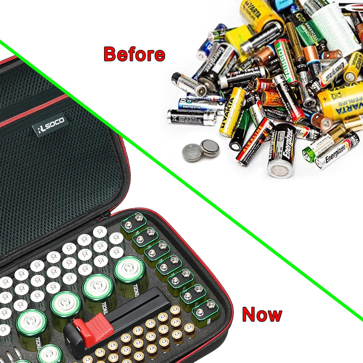 RLSOCO Battery Organizer Storage Case Holder Stores Up to 120+ Batteries: AA AAA C D 9V BT-168 and More (Note: Include a battery tester, Not include any batteries)