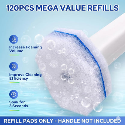 60pcs Disposable Toilet Brush Refills, Toilet Bowl Cleaner Refill Pads, Compatible with Most Toilet Cleaning Wands & Systems, Disposable Scrubber Refill Heads for Deep Bathroom Cleaning