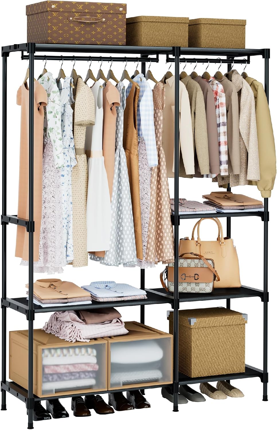 CASAMAYA Clothes Rack, Portable Closet, 80.7 Inch Extra Large Capacity Wardrobe Closet, Clothes Storage Organizer with Shelves and 5 Hanging Rods, Easy to Assembly, Black PCT036B01
