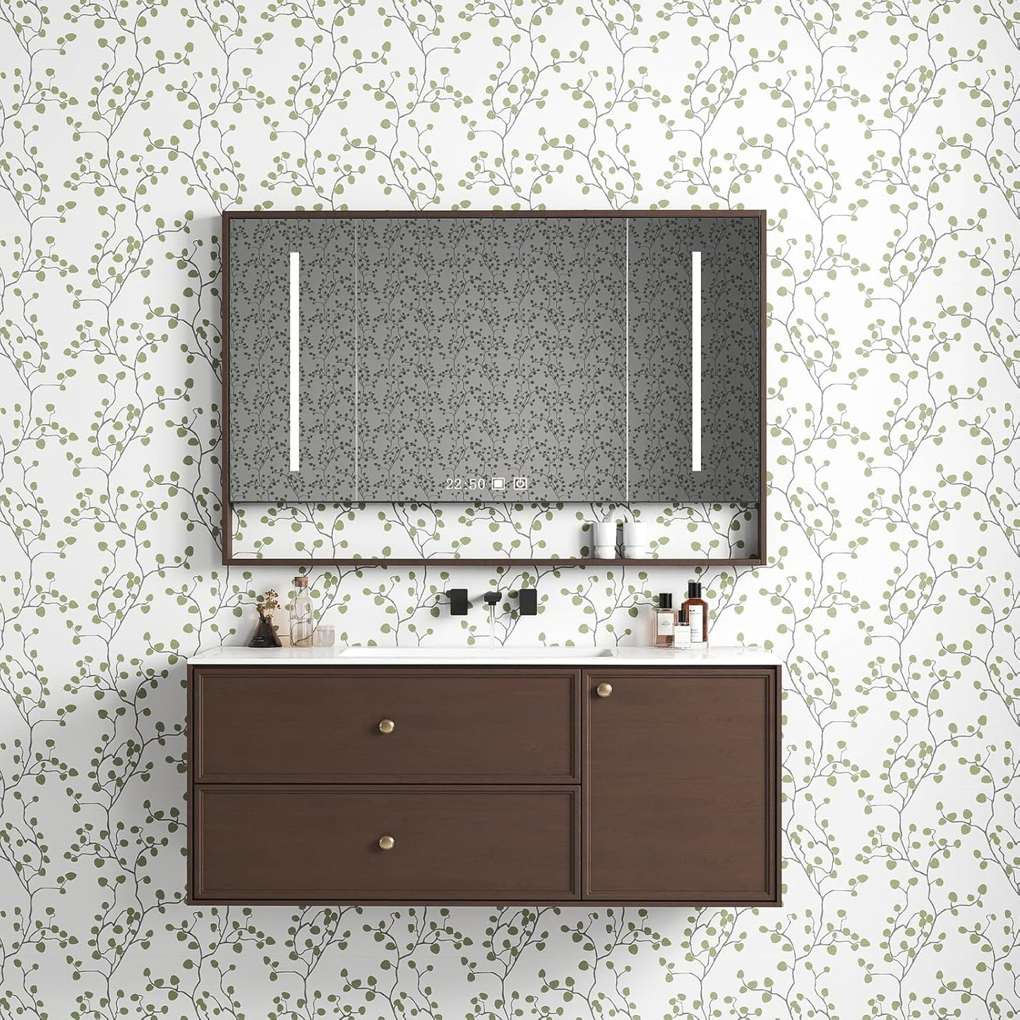 GloryTik Floral Peel and Stick Wallpaper, Removable Blue Floral Contact Paper, Self Adhesive Renter Friendly Wallpaper for Bedroom Living Room Bathroom (17.3" x 78.7")