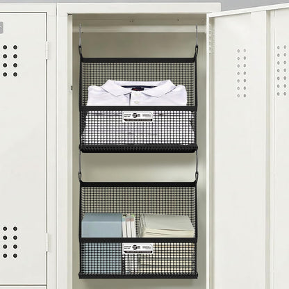 STORAGE MANIAC 3 Tier Hanging Closet Organizer with Mesh Baskets, Clothes Hanging Shelves, Foldable Stackable Storage, Space-Saving Collapsible Basket with Hooks for RV, Dorm, Bedroom, College, Black