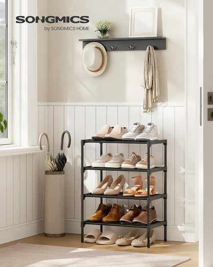SONGMICS 2-Tier Shoe Rack for Closet, Compact Metal Shoe Organizer Shelf for Entryway, Bedroom, Small Spaces, Stackable, 11.8 x 24.5 x 12.2 Inches, Black ULSA122BH01