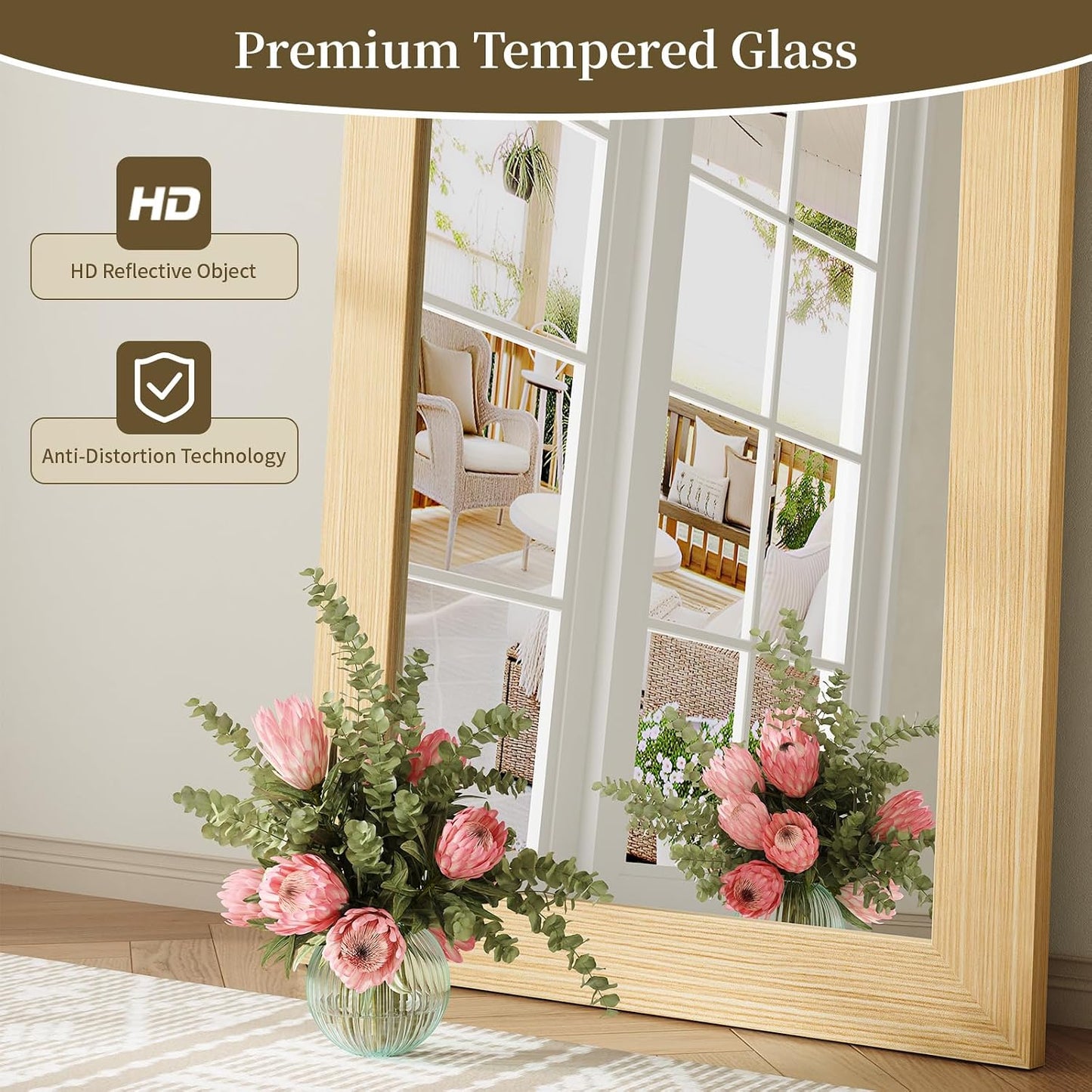 Syndra Modern Full Length Mirror Wood Frame, 65x24'' Large Floor Mirror with HD Tempered Glass & Wall Mount, Rectangular Standing Mirror for Bedroom, Living Room, Entryway, Farmhouse(Grey White Oak)