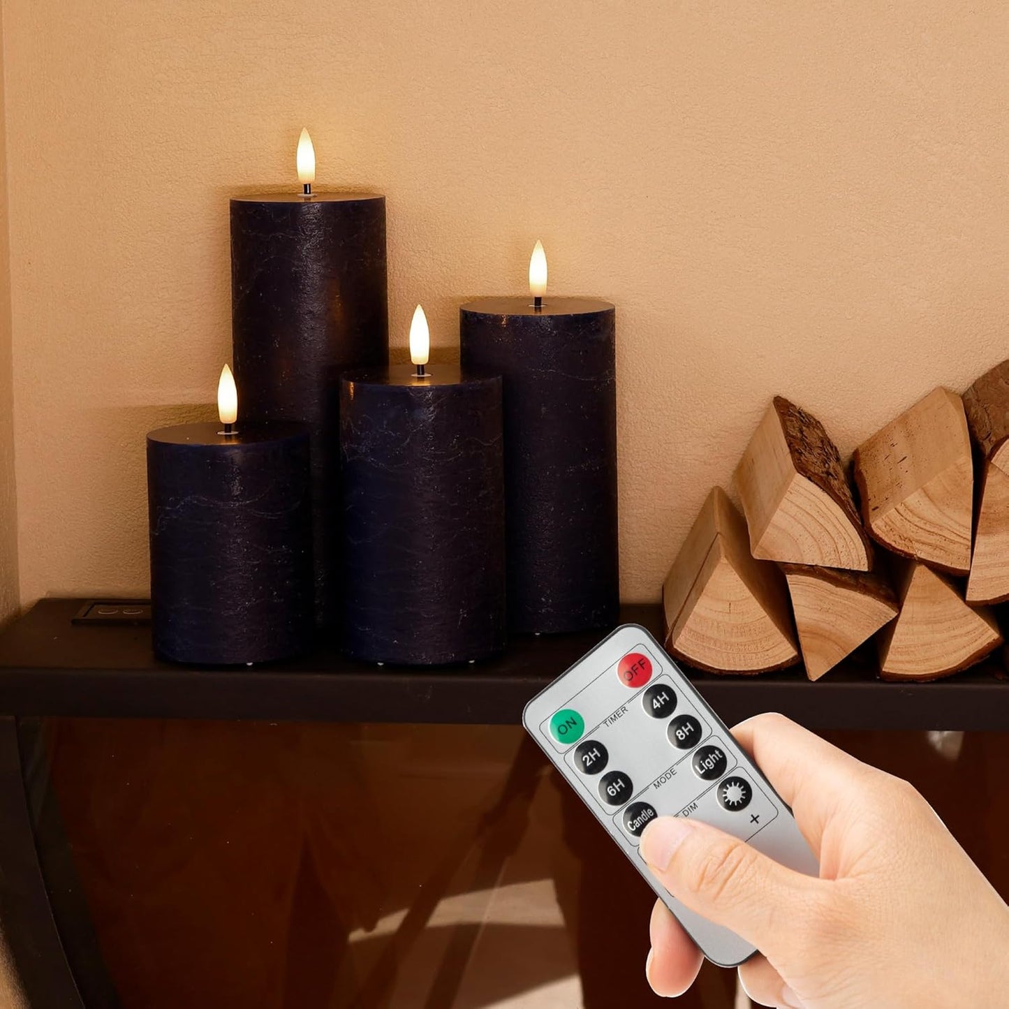 Flickering Flameless Candles, Real Wax Battery Operated Candles with Remote, Flat Top Led Flameless Pillar Candles for Home, Wedding, Party Decor, Set of 4, Φ 3" H 4" 5" 6" 8", Ivory