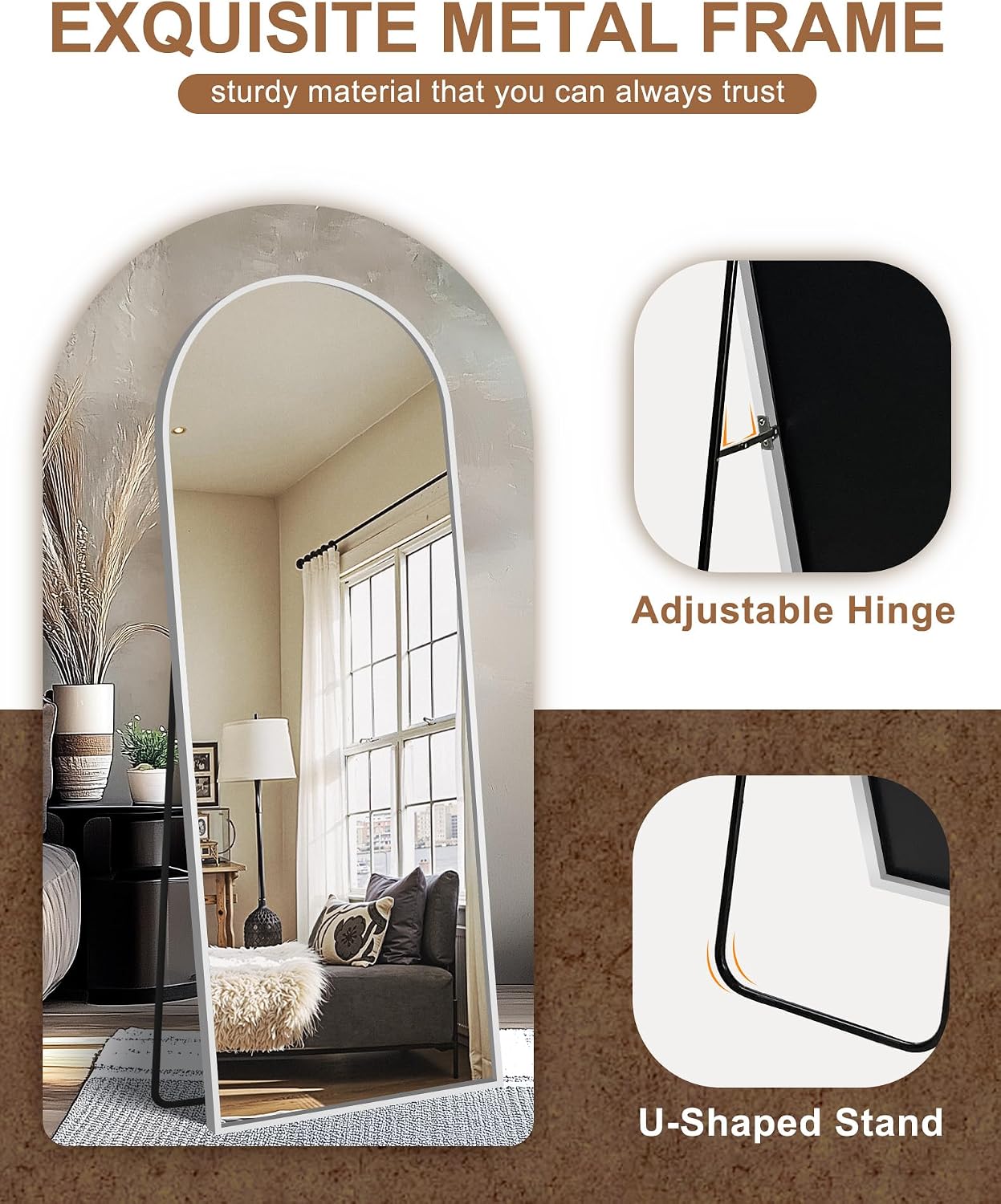 Delma Arched Mirror Full Length,Standing Mirror Full Body,Large Floor with Stand for Wall Entryway Door Bedroom Bathroom Living Room