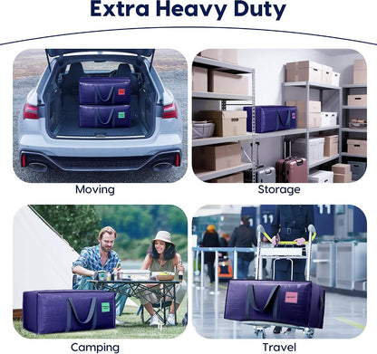 6 Pack Moving Bags Heavy Duty 210GSM with Full-Open Side Zipper, 93L 220lbs Waterproof Foldable Storage Totes for College Dorm Move-In, Moving Boxes Alternative & Home Organization, Blue