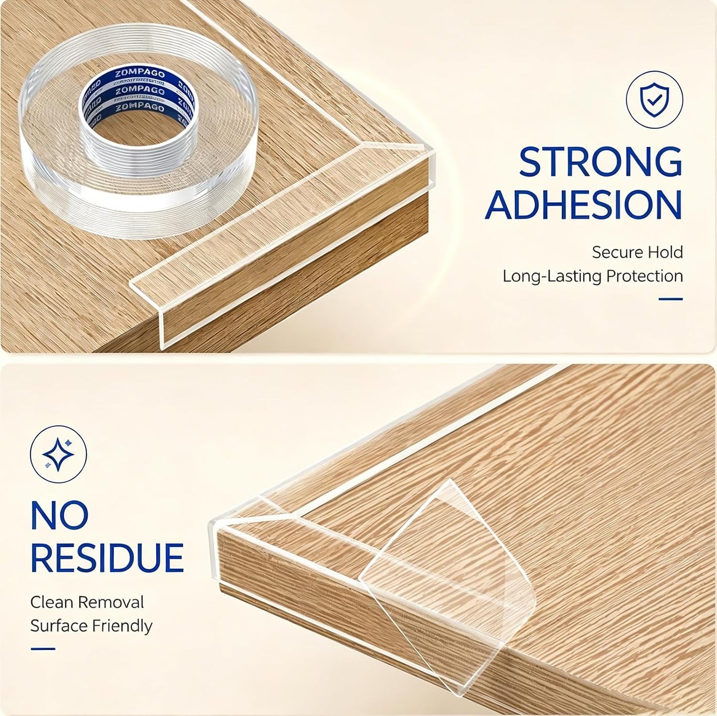 ZOMPAGO Baby Edge Protector Roll (6.56FT) & 8 Corner Guards - White Foam Furniture Corner Protectors - Baby Proof Corners and Edges for Table, Wall, Bed Frame - Baby Proofing Safety Bumpers