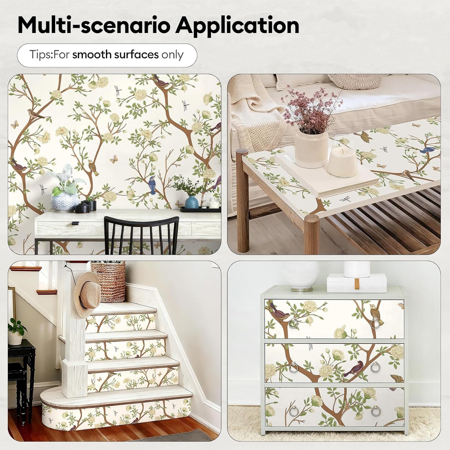 17"x118" Peel and Stick Wallpaper for Renter Friendly, Removable Wallpaper Peel and Stick, Self-Adhesive Textured Contact Paper for Walls, Cabinets, Countertops(Morning Song of Flowers)