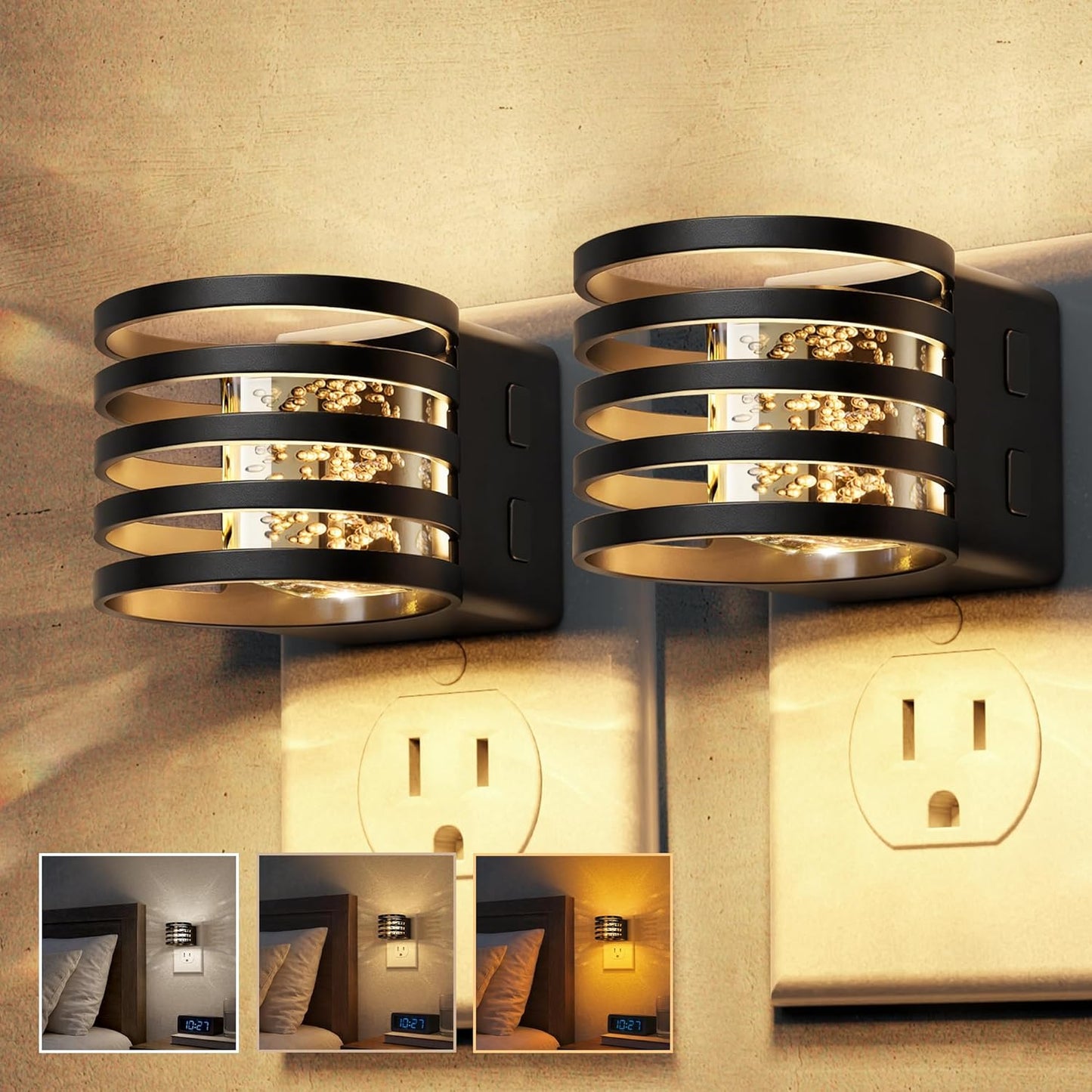 L LOHAS LED Night Light, Bubble Night Lights Plug into Wall,2 Pack 3000K/4000k/5000K Adjustable Color Temperature Night Light,Dimmable Nightlights with Dusk to Dawn Sensor for Rooms Bathroom Hallway