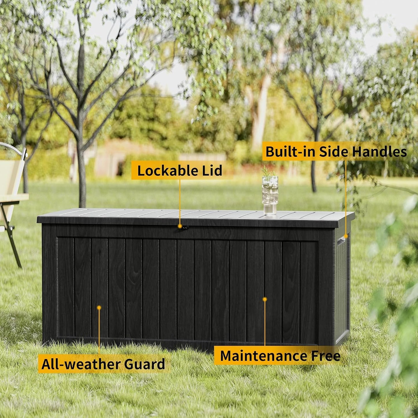 Outdoor Storage Box 325GAL Waterproof Resin Deck Box,Pool Accessories Supplies，UV-Resistant Lockable Package Delivery Bin for Garden Tools,Large Patio Outside Cushions,Chest,Furniture,Black