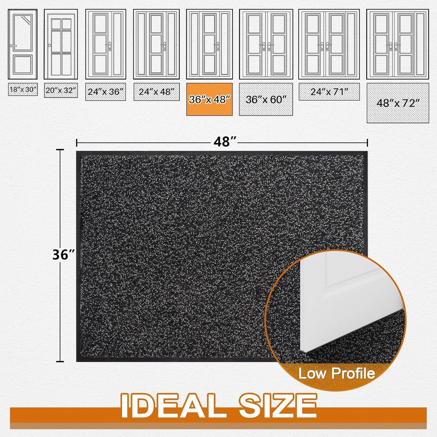 Mibao Front Door Mat, Dirt Trapper Welcome Mat for Outdoor Indoor, Non-Slip Waterproof Doormat, Durable Machine Washable Low Profile Entry Rug for Back Door Outside Patio Porch, 29.5" x 17", Grey
