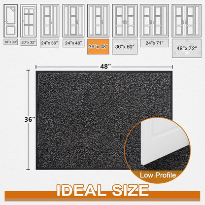 Mibao Front Door Mat, Dirt Trapper Welcome Mat for Outdoor Indoor, Non-Slip Waterproof Doormat, Durable Machine Washable Low Profile Entry Rug for Back Door Outside Patio Porch, 29.5" x 17", Grey
