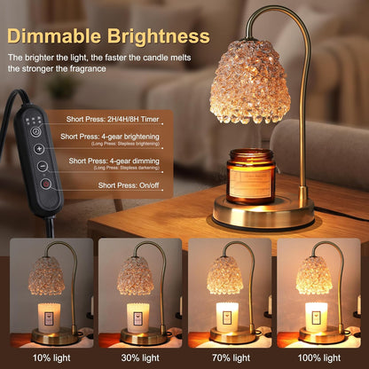 Candle Warmer Lamp with Timer Dimmer, Crystal Candle Lamp Birthday Gifts for Women, Mom, House Warming Gifts Wax Melt Warmer for Jar Candles with 2 Bulbs, Gold