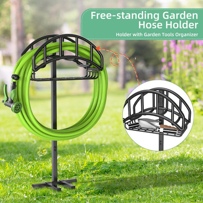 Garden Hose Holder Reel, Upgraded Metal Hose Reels Holds 150ft Hose, Heavy Duty Freestanding Water Hose Holders, Detachable Hose Storage Hanger for Outside - Fan-Shaped
