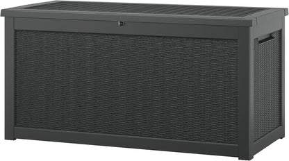NUNU LAB Outdoor Storage Box, 45 Gallon Outside Deck Box Waterproof, Resin Outdoor Storage Cabinet With Lockable Lid, Backyard Storage Bench For Garden Tools, Patio Cushions, Pool Tools, Black