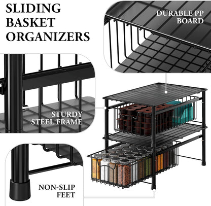 Simple Houseware Stackable 2 Tier Sliding Basket Organizer Drawer, Chrome