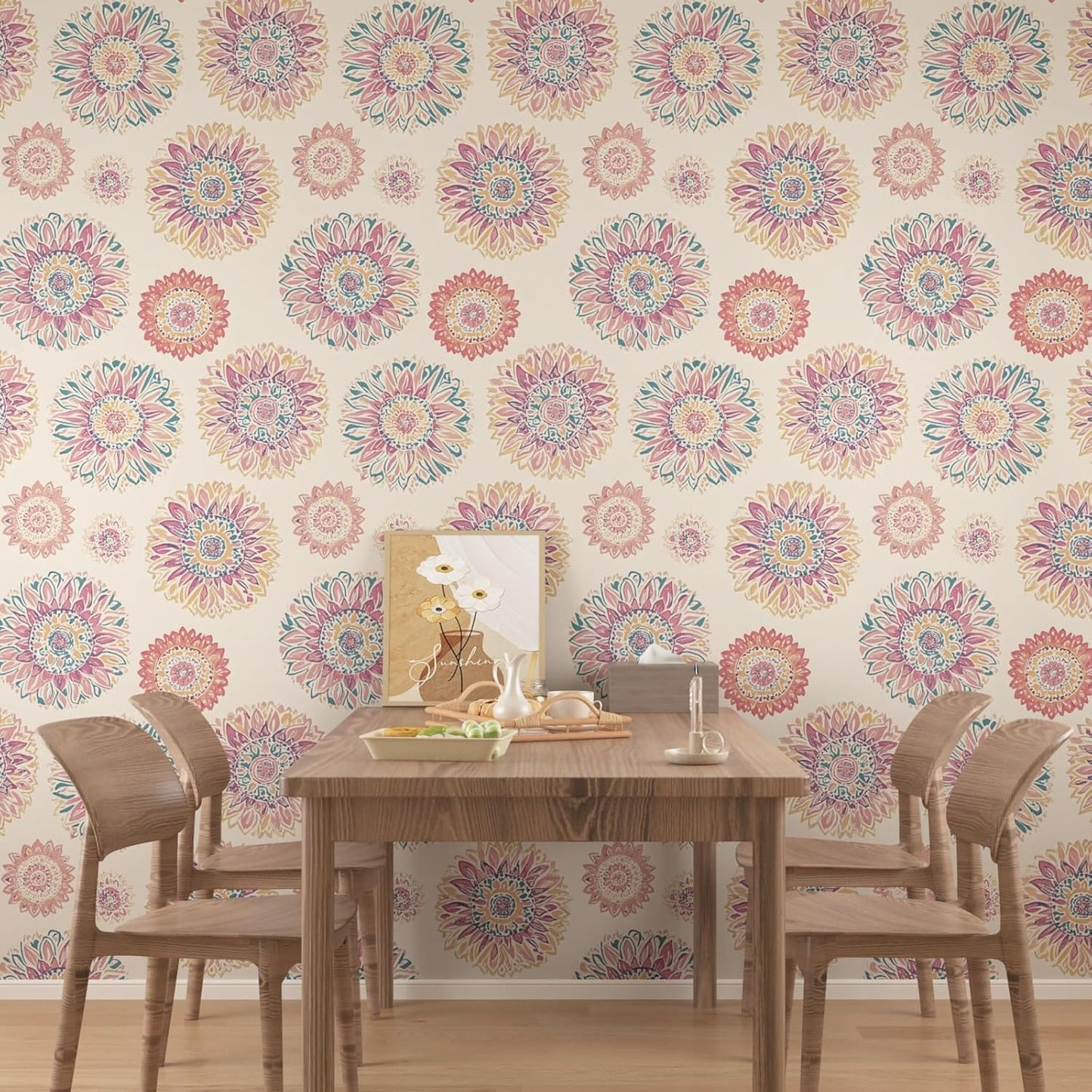 Blue Wallpaper Peel and Stick,Vintage Boho Floral Contact Paper 17.5" x 118", Retro Botanical Flower Wall Paper Self Adhesive Removable Waterproof for Walls Shelves Cabinet Table (Blue,Yellow, Green)