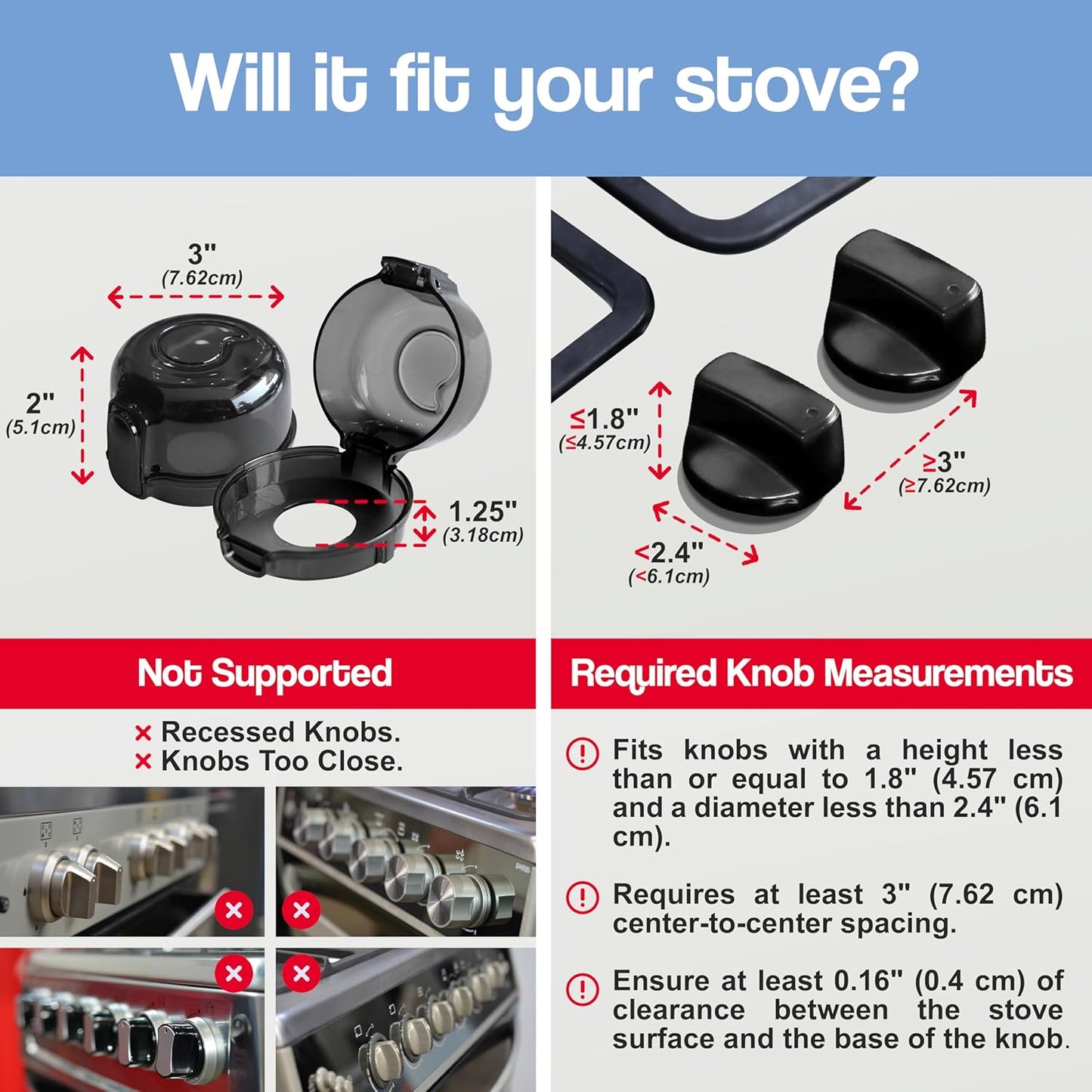 Stove Knob Safety Covers (5 Pack) – Oven Knob Covers for Child Safety – Prevent Kids from Turning on Stoves – Gas Stove Knob Locks with Pre-Applied Adhesive – No Tools Needed for Install