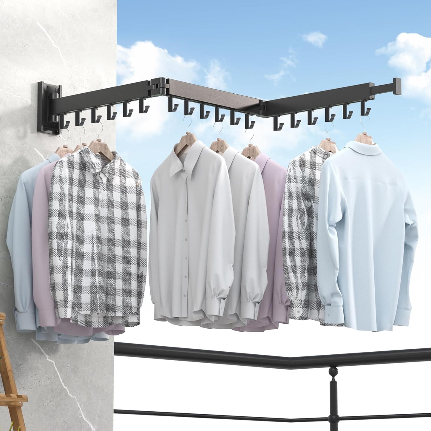 ZdwCyl Wall Mounted Drying Rack,32 inches,Foldbale, Clothes Drying Rack,Laundry Drying Rack Wall Mount,Drying Rack Clothing Space Saver,Retractable,Collapsible,Folding Laundry Rack,White