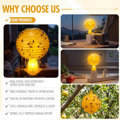 12 Pcs Yellow Sticky Fly Trap Balls Indoor with Light Fruit Fly Gnat Killer 360° Sticky Glue Ball for Indoor Outdoor Plants Gnat Catching, Kitchen, House Plants, Bathroom, Drain