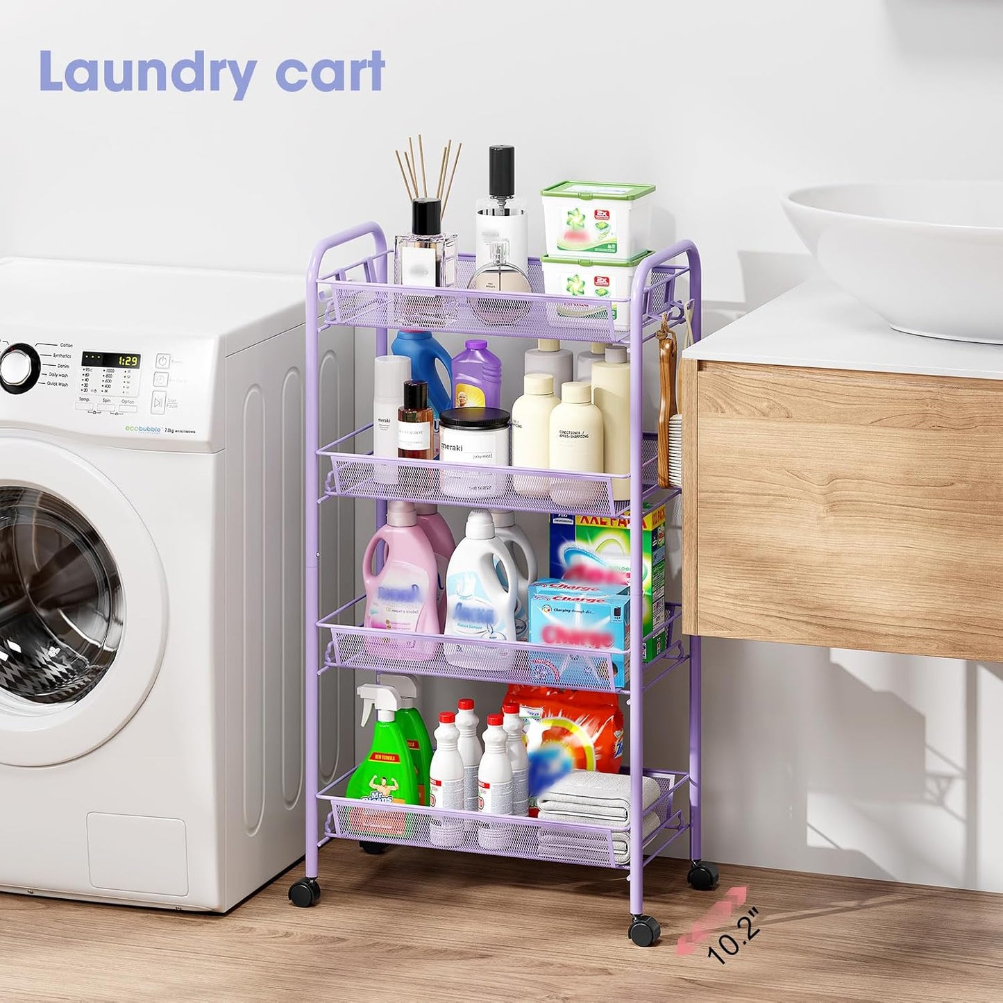 TOOLF 3-Tier Metal Rolling Cart, Mesh Wire Easy Assemble Utility Cart, Storage Trolley on Wheels with 3 Hooks, MetalStorage Shelving Units for Kitchen Bathroom Laundry Room
