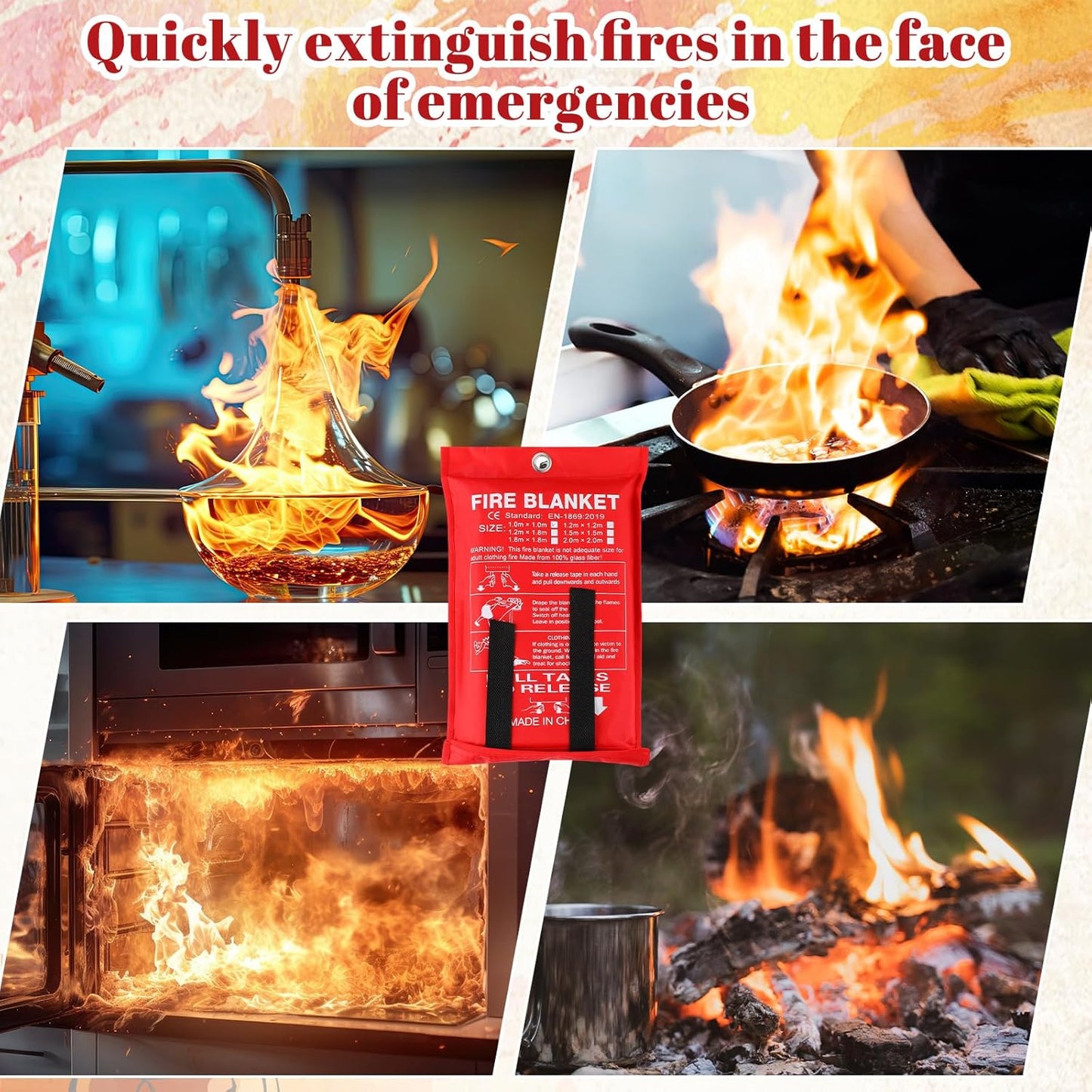 Wiwiqing 10 Pack Fire Blankets - Bulk Emergency Flame Retardant Fiberglass Fire Suppression Blankets - Fireproof Survival Safety Cover for Home, Kitchen, Camping, Car, Office, Warehouse - 39 x 39 Inch