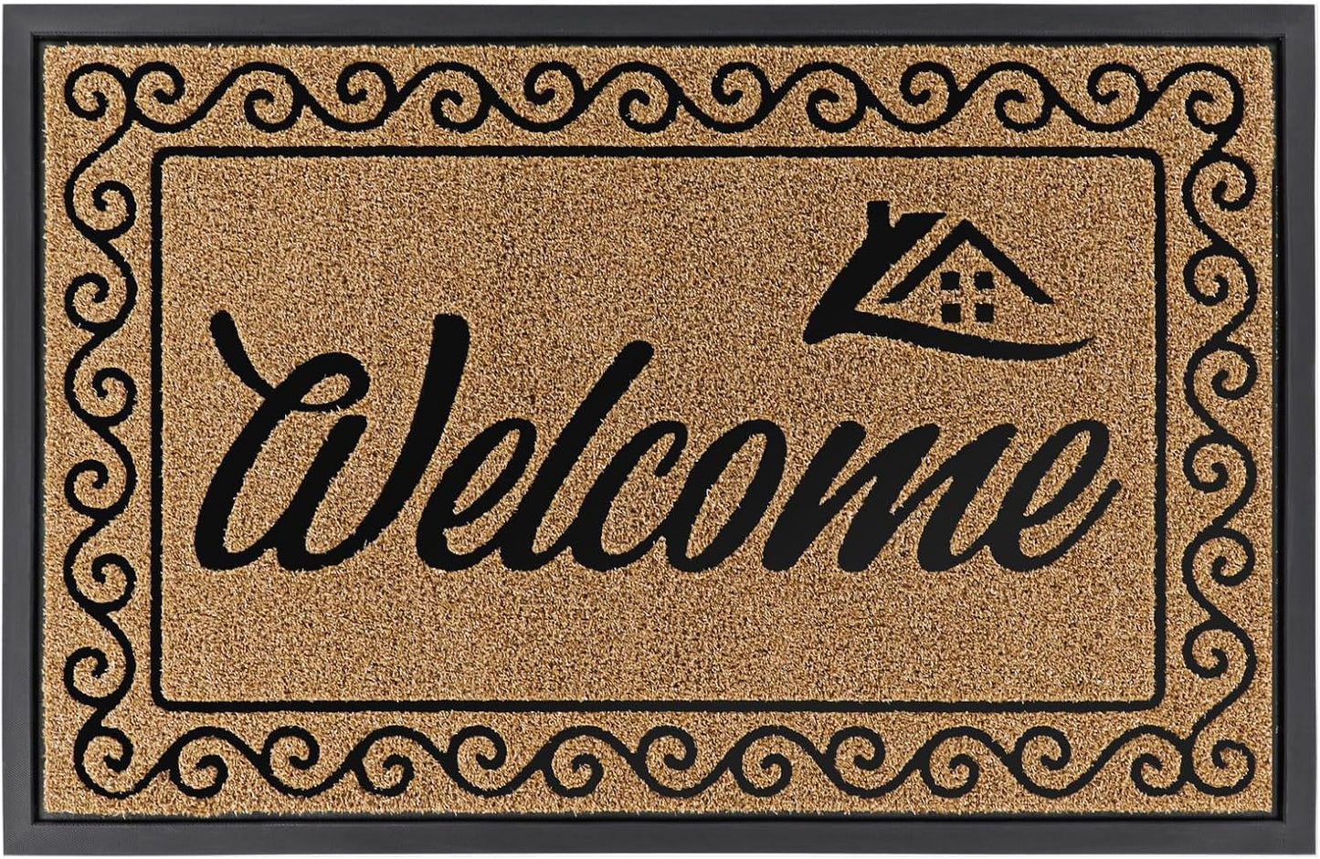 Yimobra Welcome Mat, Heavy Duty Sturdy Door Mats for Home Entrance Outdoor Indoor, Front Doormat for Outside Patio Floor Entry Porch Garage Office, Waterproof, Low Profile, 29.5x17, Black Grey