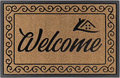 Yimobra Welcome Mat, Heavy Duty Sturdy Door Mats for Home Entrance Outdoor Indoor, Front Doormat for Outside Patio Floor Entry Porch Garage Office, Waterproof, Low Profile, 29.5x17, Black Grey