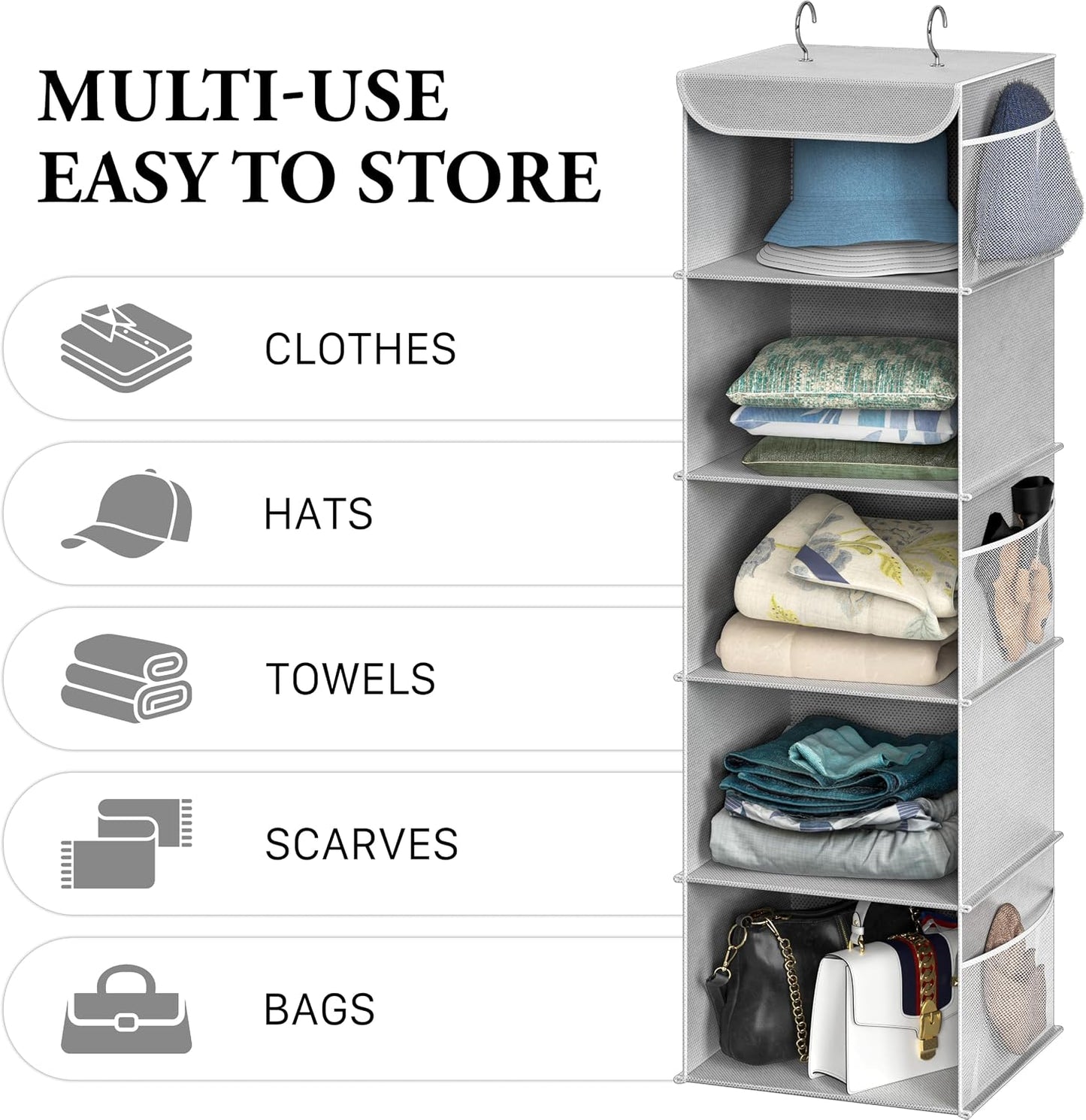 Simple Houseware 6 Shelf Hanging Closet Organizer, Gray