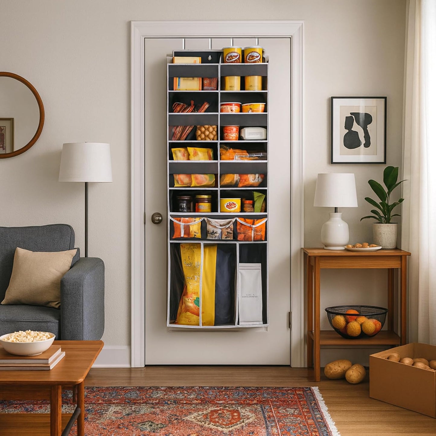 Extra Large Over The Door Organizer with Clear Pockets - 8 Compartments & XL Bottom Storage, Heavy-Duty Hanging Organizer for Bathroom, Bedroom, Closet (57 Inch Height).