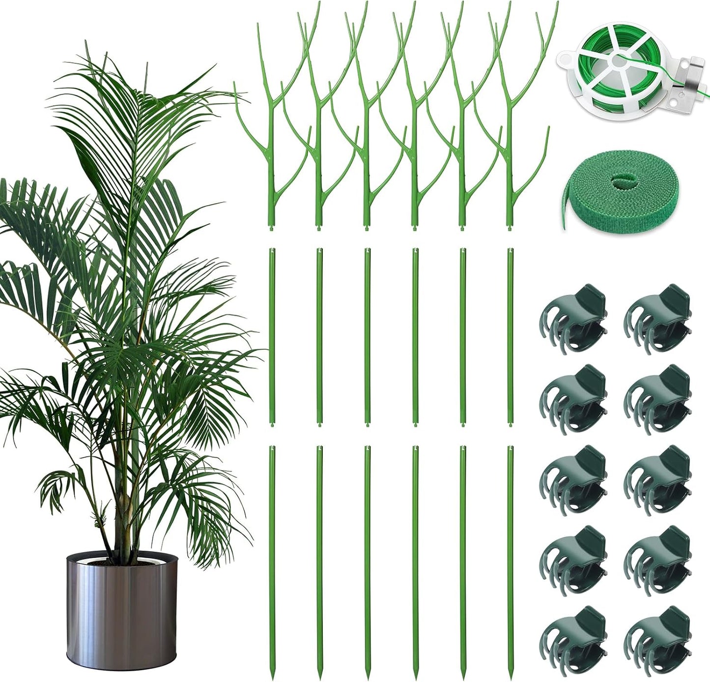 ROADPLUM 4 Pack 39.37" Detachable Twig Plant Support Stakes Set, Blends in to Plant, Branch Plant Sticks with Orchid Clips Twist Plant Ties, Twig Trellis for Indoor Outdoor Plants Potted Plants Flower