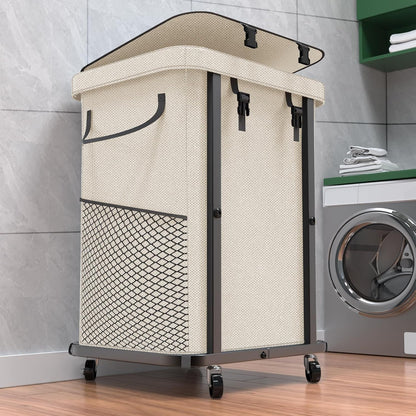 60 Gal(230L) Laundry Basket with Lid, Rolling Laundry Hamper with Wheels, Dirty Clothes Hamper with Metal Frame and Removable Bag Design, Suitable for Laundry Room, Bedroom (Black, 3 Section 230L)