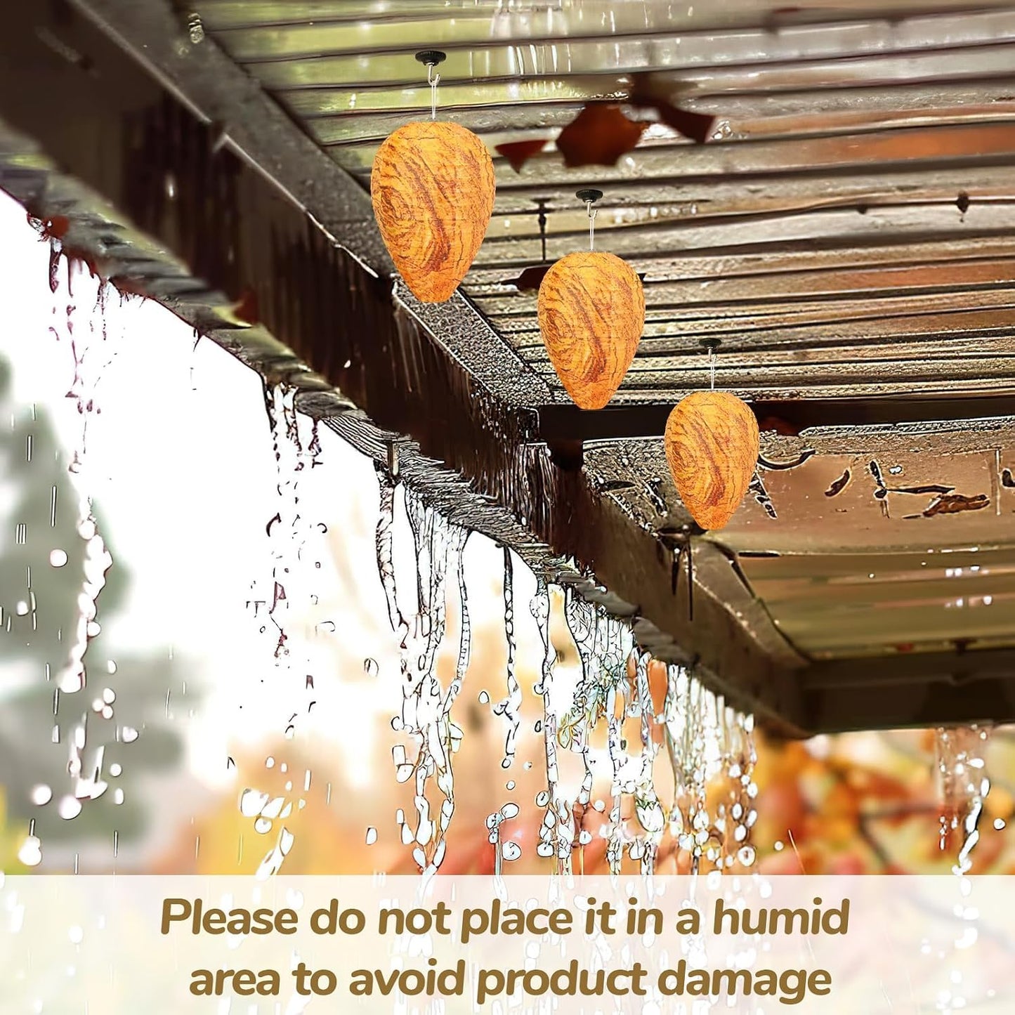 DECYOOL 4 Pack Paper Wasp Nest Decoy Hanging Fake Wasp Nest for Wasps Hornets Yellow Jackets