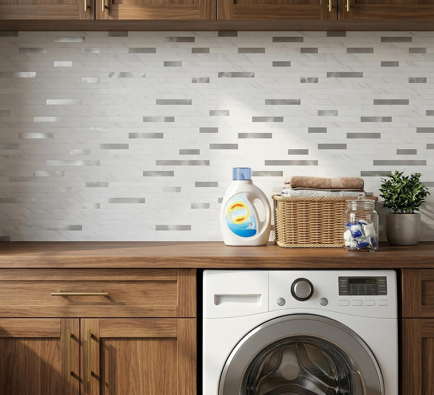 Yipscazo 2026 New Upgrade 11.34" X 11.57" Peel and Stick Backsplash, Stick on Backsplash Tiles for Kitchen, Bathroom, Fireplace (10 Sheets, Beige Rocks + Rose Gold)