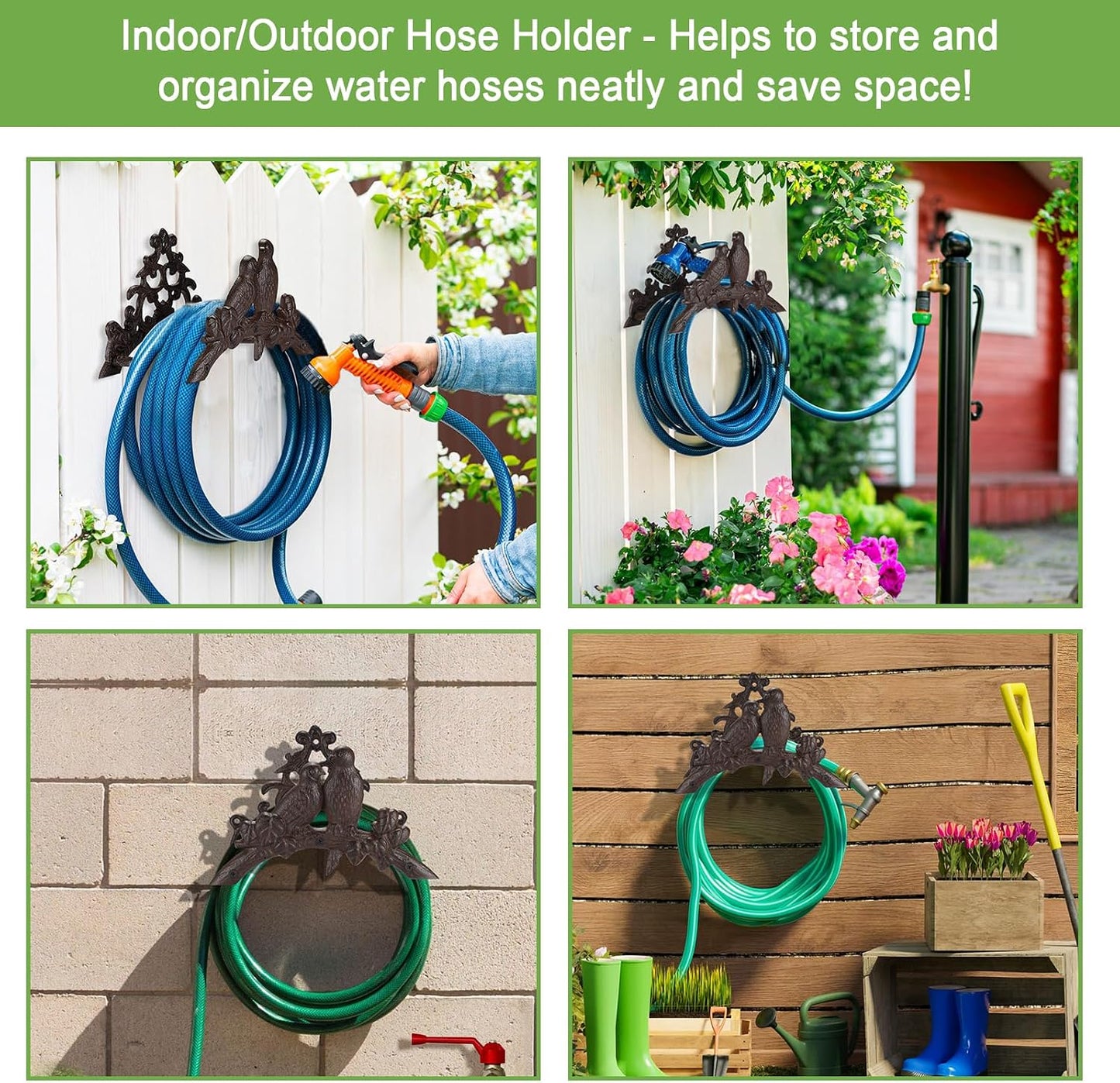 OwnMy Cast Iron Garden Hose Holder Heavy Duty Wall Mount Water Hose Reels Holder, Decorative Water Hose Hanger Garden Hose Storage Organizer Rack for Outdoor Lawn Yard, 10"L x 4.7"W x 6.5"H