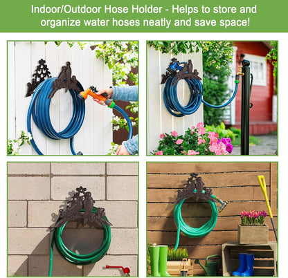 OwnMy Cast Iron Garden Hose Holder Heavy Duty Wall Mount Water Hose Reels Holder, Decorative Water Hose Hanger Garden Hose Storage Organizer Rack for Outdoor Lawn Yard, 10"L x 4.7"W x 6.5"H