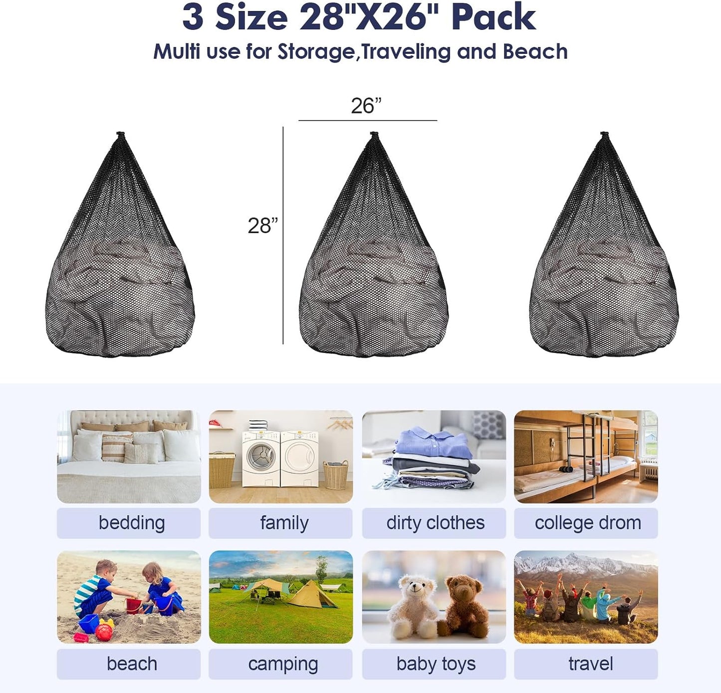 3 Pack XXL Mesh Laundry Bags for Delicates, Extra Large Laundry Wash Bags for Clothes,Bed Linen,Toys with Drawstring Closure Sturdy(3 XXLarge 28 x 26 Inches)