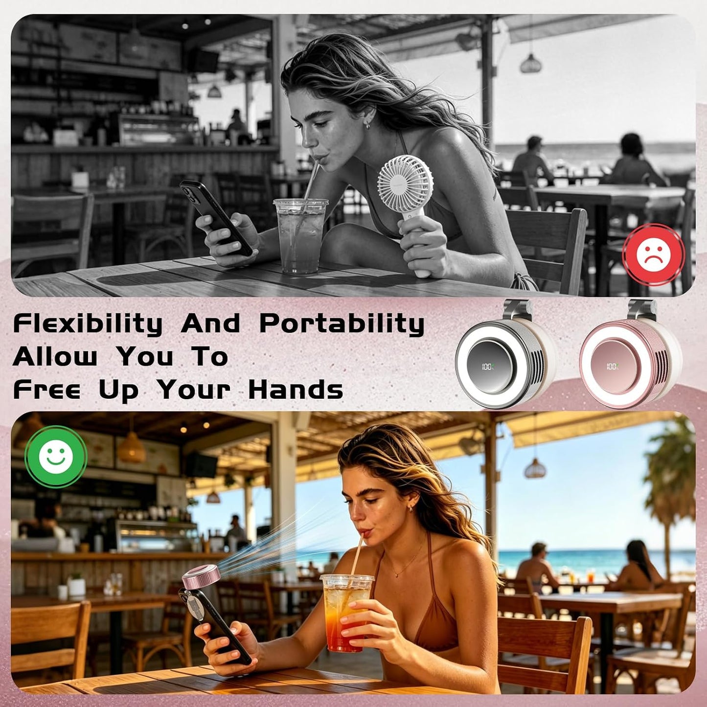 Portable Clip-On Fan, Mini USB Rechargeable 360° Rotatable Fan, Personal Fan 3-Speed Silent Mini Bladeless Fans