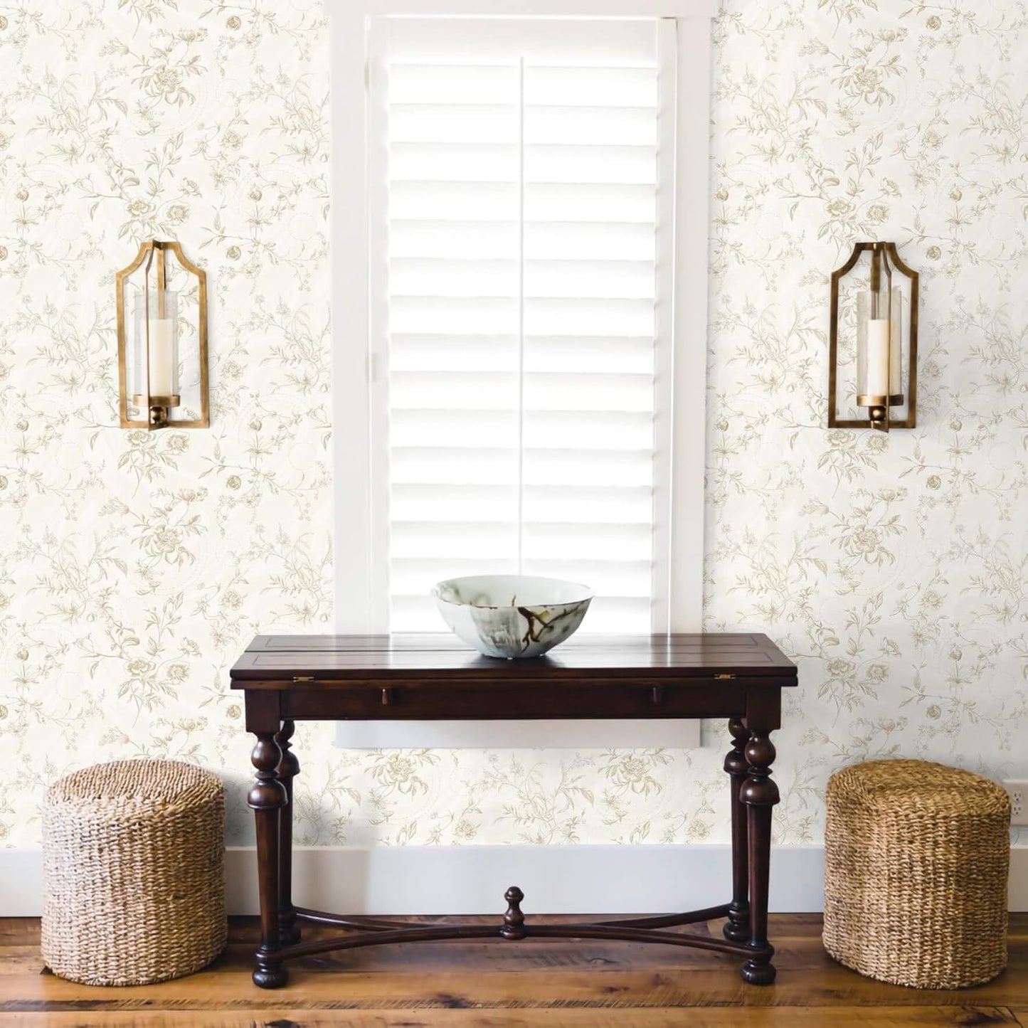 Ismoon Peel and Stick Wallpaper Floral Vintage Stick on Wall Paper Beige French Textured Contact Paper for Cabinet Removable Self Adhesive Wallpaper Vinyl Roll Shelf Deco, 17.3x78.7in