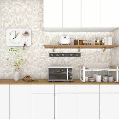 Theper Beige Wallpaper 17.3"×78.8" Modern Striped Peel and Stick Wallpaper Boho Removable Self Adhesive Wall Paper for Bedroom Waterproof White and Gold Contact Paper for Cabinets Vinyl
