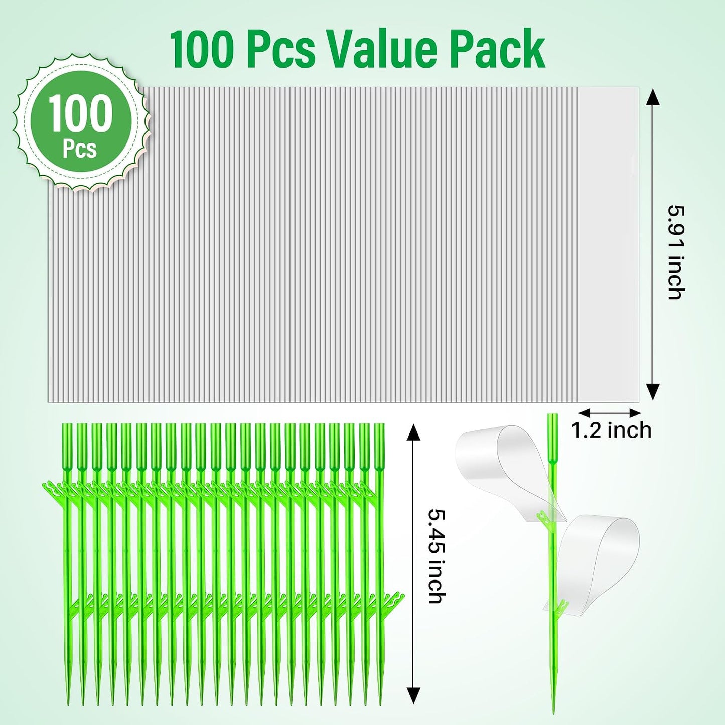100 Pcs Gnat Sticky Traps for Plants, Sticky Traps for Gnats with 20 Stakes to Control, Aphids, Plant Bug, Mosquito Bits and Whiteflies(Green)