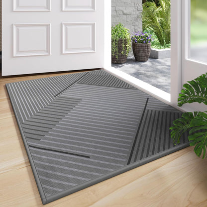Front Door Mat 17''x30'', Absorbent Dirt Resist Washable Non Slip Low-Profile Indoor Doormat, Easy Clean Welcome Entryway Door Mats, Brown