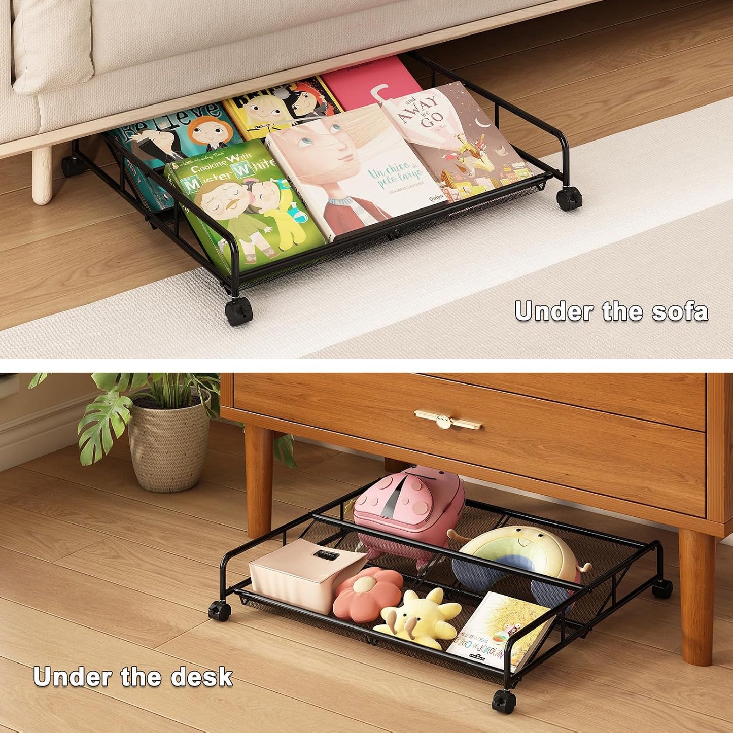 Under Bed Shoe Storage Organizer, 2 Pack Metal Mesh Under Bed Storage Containers with Wheels, Shoe Organizer Drawer Space Saving for Bedroom