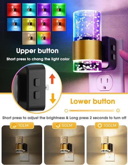 L LOHAS LED Night Light,Dimmable Night Lights Plug into Wall, 2 Pack Acrylic Nightlight with 0-100 LM Adjustable Brightness, 3000K Plug in Night Light with Dusk to Dawn Sensor, for Bathroom Hallway