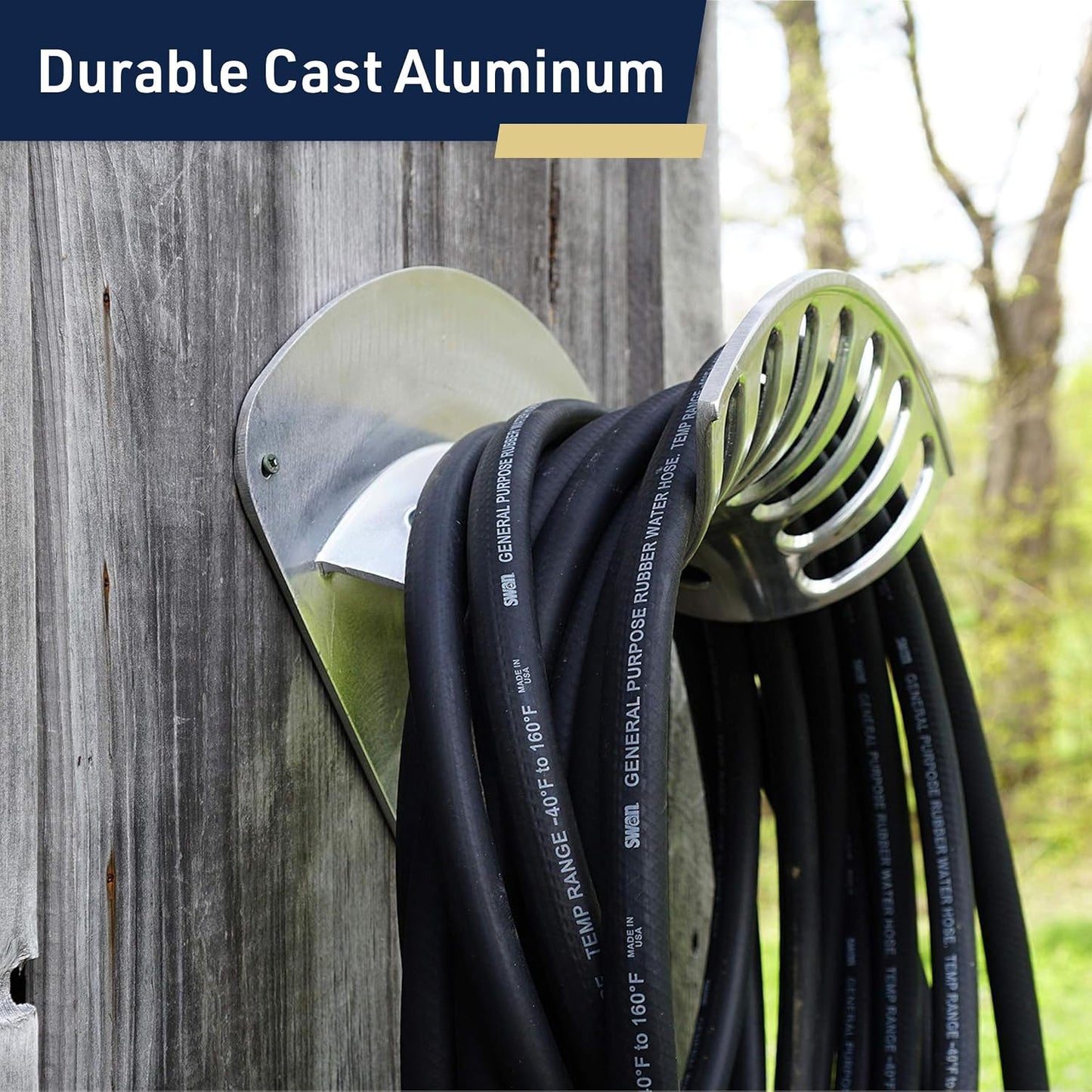 Hose Holder - Heavy Duty Aluminum Water Hose Hanger Wall Mount - Garden Hose Reel for 200ft 1/2" Hoses - Water Hose Holder - Hose Rack for Outside by Kings County Tools
