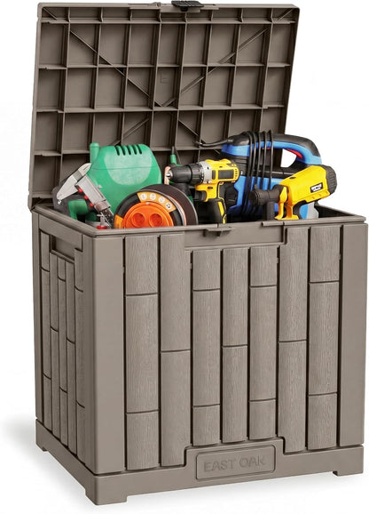 EAST OAK Outdoor Storage Box, 31 Gallon Deck Box Indoor and Outdoor Use, Waterproof Resin Storage Bin for Package Delivery, Patio Cushions, Gardening Tools, Lockable, UV Resistant, Grey