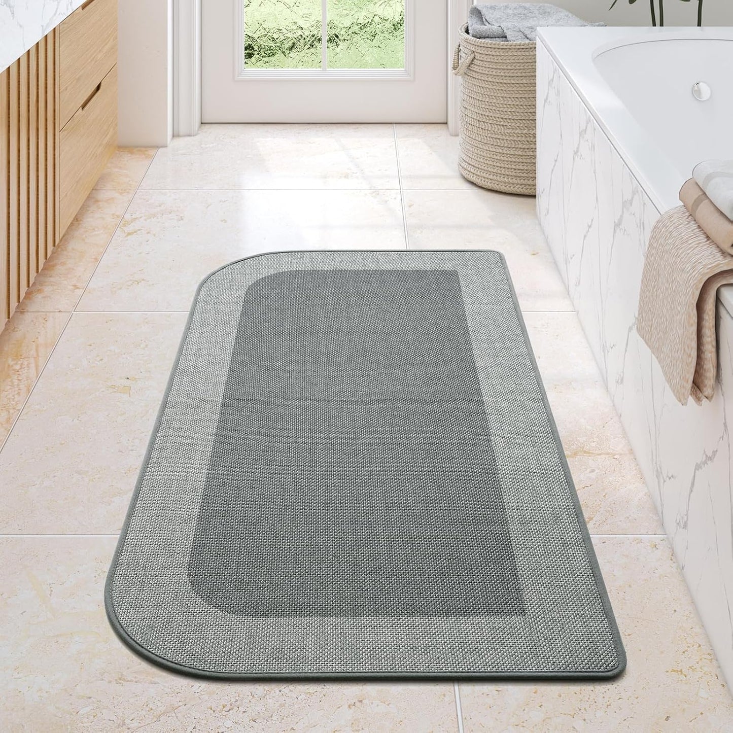 YDKGL Ultra Thin Bathroom Rugs Mat Quick Dry Absorbent Non Slip Bath Mat Bath Mats for Bathtub Mat Bathroom Carpet Fit Under Door Washable Floor Rubber Half Round Bath Rugs Grey 16x24